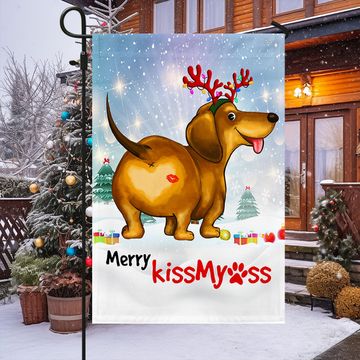 Discover Funny Dachshund Christmas Merry KissMyAss Flag