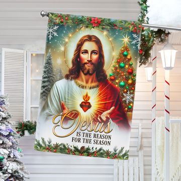 Discover Jesus Christ Scared Heart Christmas Flag Jesus Is The Reason For The Season