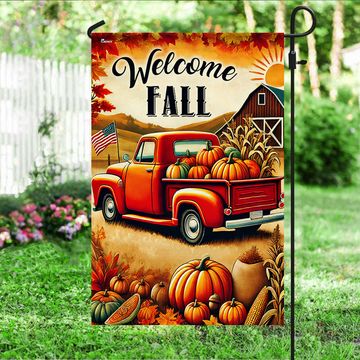 Discover Fall Truck Welcome Fall Pumpkins Harvest Thanksgiving Flag
