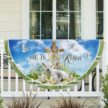 Discover Easter Day Lamb Christian Cross He Is Risen Non-Pleated Fan Flag