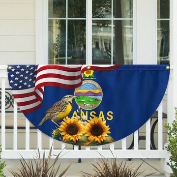 Discover Kansas State Sunflower and Meadowlark Bird Non-Pleated Fan Flag
