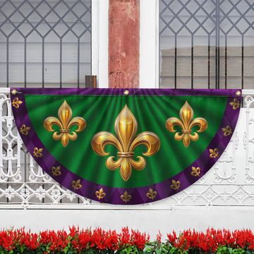 Discover Mardi Gras Fleur De Lis Non-Pleated Fan Flag