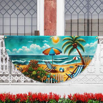 Discover Beach Summer Life Non-Pleated Fan Flag