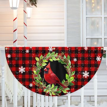 Discover Cardinal Bird Christmas Plaid Non-Pleated Fan Flag