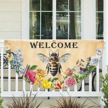 Discover Bee Flowers Welcome Summer Non Pleated Fan Flag
