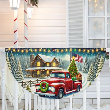 Discover Red Pickup Truck Countryside Christmas Non-Pleated Fan Flag