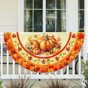 Discover Fall Pumpkins Thanksgiving Non-Pleated Fan Flag