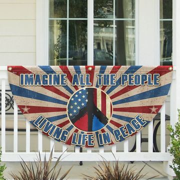 Discover Imagine All The People Living Life In Peace, Hippie Non-Pleated Fan Flag