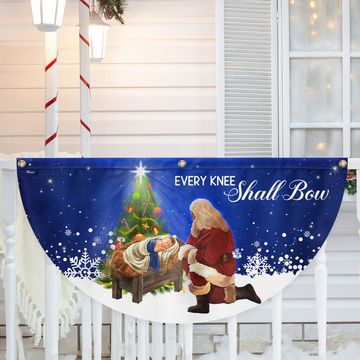 Discover Santa Claus Christmas Baby Jesus Every Knee Shall Bow Non-Pleated Fan Flag