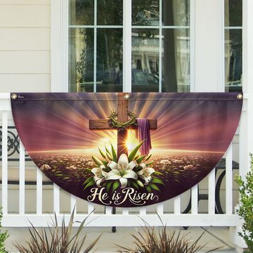 Discover He Is Risen Easter Religious Cross Christian Non-Pleated Fan Flag