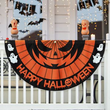 Discover Happy Halloween Scary Pumpkin Non-Pleated Fan Flag
