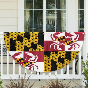 Discover Maryland State Crab and Black-eyed Susan Flower Maryland Non-Pleated Fan Flag