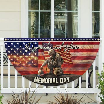 Discover Memorial Day Remember and Honor Veteran Non-Pleated Fan Flag