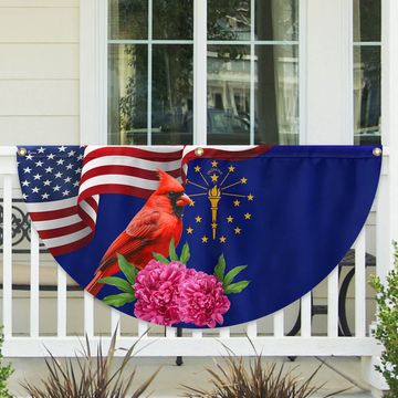 Discover Indiana State Cardinal and Peony Flower Non-Pleated Fan Flag