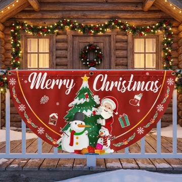 Discover Merry Christmas Fan Flag - Santa Claus & Snowman Non-Pleated Holiday Décor  - 3-Day Shipping