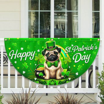 Discover Pug Dog Happy St. Patrick's Day Welcome Non-Pleated Fan Flag
