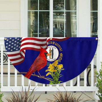 Discover Kentucky State Cardinal and Goldenrod Flower Non-Pleated Fan Flag