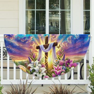 Discover Easter Christian Cross Non-Pleated Fan Flag