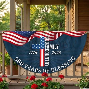 Discover Patriotic American Flag, 250 Years of Blessing God 1776 2026 Fan Flag