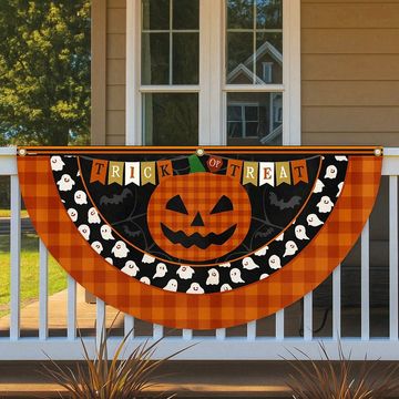 Discover Halloween Pumpkin Trick or Treat Non-Pleated Fan Flag