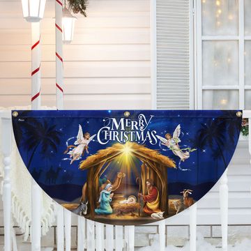 Discover Nativity Of Jesus Merry Christmas Christian Holy Family Non-Pleated Fan Flag