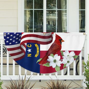 Discover North Carolina State Cardinal and Dogwood Flower Non-Pleated Fan Flag