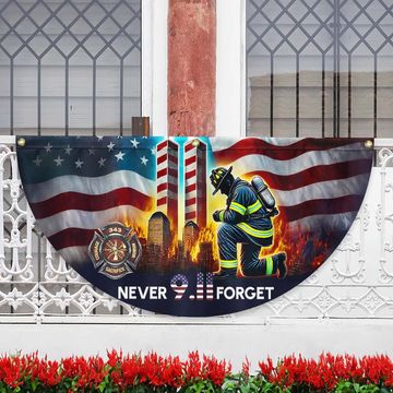 Discover Patriot Day 911 Never Forget Firefighter Twin Tower American Non-Pleated Fan Flag
