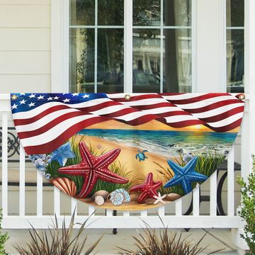 Discover Summer Beach Starfish American Non-Pleated Fan Flag