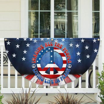 Discover Hippie Peace Sign Living Life In Peace American Non-Pleated Fan Flag