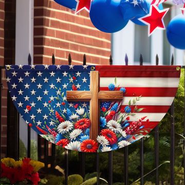 Discover Flagwix American Flag - Independence Day Cross Floral Patriotic American Flag Non-Pleated Fan Flag