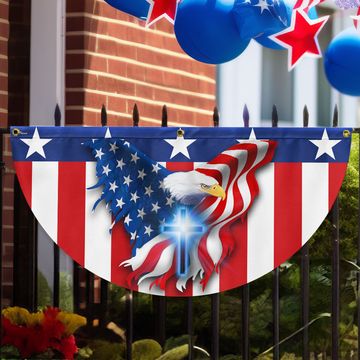 Discover Eagle Christian Cross American Non-Pleated Fan Flag
