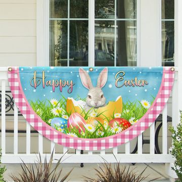 Discover Happy Easter Rabbit Bunny Egg Non-Pleated Fan Flag