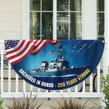 Discover America 250th Anniversary Anchored in Honor Patriotic Navy Fan Flag