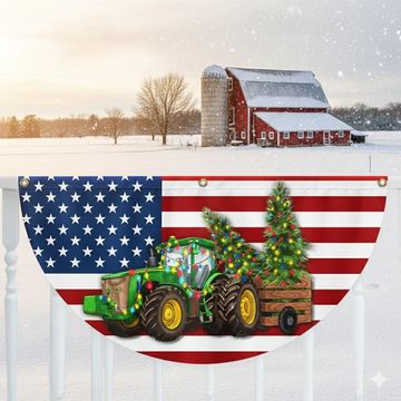 Discover Tractor Christmas Farm Life Non-Pleated Fan Flag