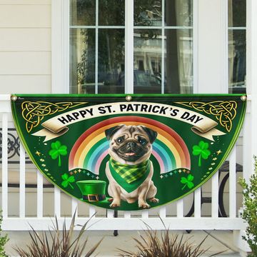 Discover Pug Dog Happy St Patrick's Day Non-Pleated Fan Flag