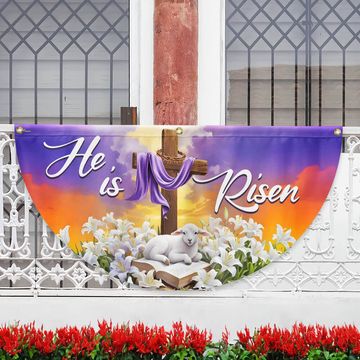 Discover Easter He Is Risen Christian Cross Lamb Non-Pleated Fan Flag