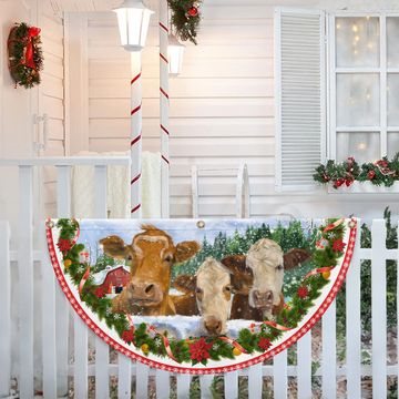Discover Cow Cattle Christmas Farm Non-Pleated Fan Flag