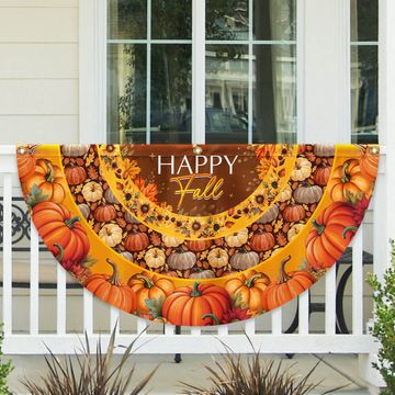 Discover Happy Fall Flag Pumpkin Thanksgiving Non-Pleated Fan Flag