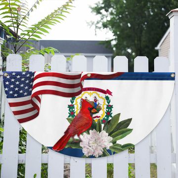 Discover West Virginia Cardinal and Rhododendron Flower Non-Pleated Fan Flag