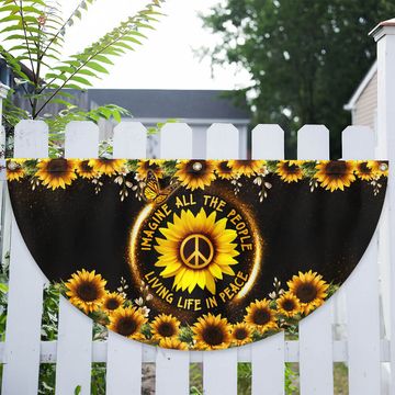Discover Hippie Sunflower Imagine All The People Living Life In Peace Non-Pleated Fan Flag