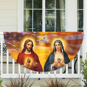 Discover Sacred Heart of Jesus And Mary American Non-Pleated Fan Flag