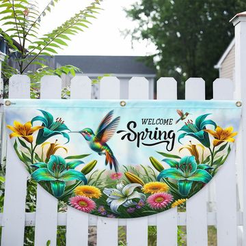 Discover Welcome Spring Hummingbird Non-Pleated Fan Flag