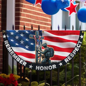 Discover Stand For The Flag, Veteran Christian Cross Memorial Day Non-Pleated Fan Flag