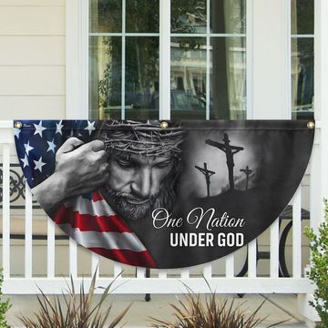 Discover Jesus Flag One Nation Under God American Patriot Non-Pleated Fan Flag TRL06FLv5