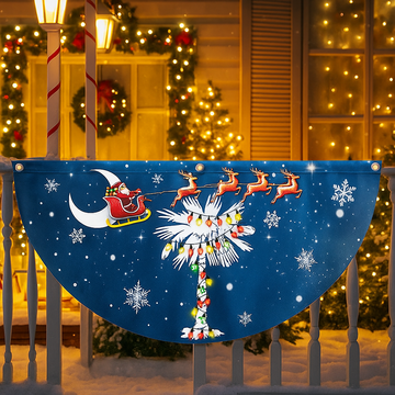 Discover South Carolina Christmas Fan Flag - Santa & Palm Tree Non-Pleated Décor  - 3-Day Shipping