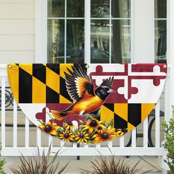 Discover Maryland State Baltimore Oriole Bird and Black-eyed Susan Flower Maryland Non-Pleated Fan Flag