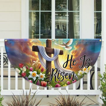 Discover Christian Cross Easter Day He Is Risen Non-Pleated Fan Flag
