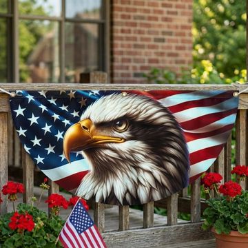Discover Patriotic Eagle American Non-Pleated Fan Flag 3-Day Shipping