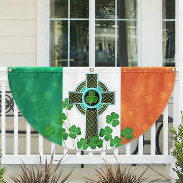 Discover Irish Celtic Knot Cross Shamrocks Non-Pleated Fan Flag
