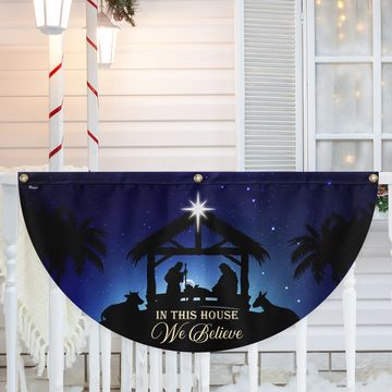 Discover In This House We Believe True Story Nativity Scene Oh Holy Night Jesus Christ Non-Pleated Fan Flag